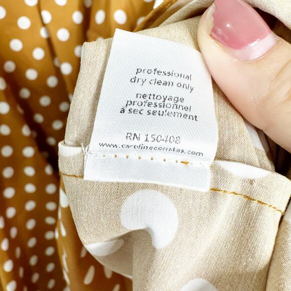 Caroline Constas Dina Mini Dress Polka Dot Short Sleeve Button Front Sand Large - Picture 10 of 11
